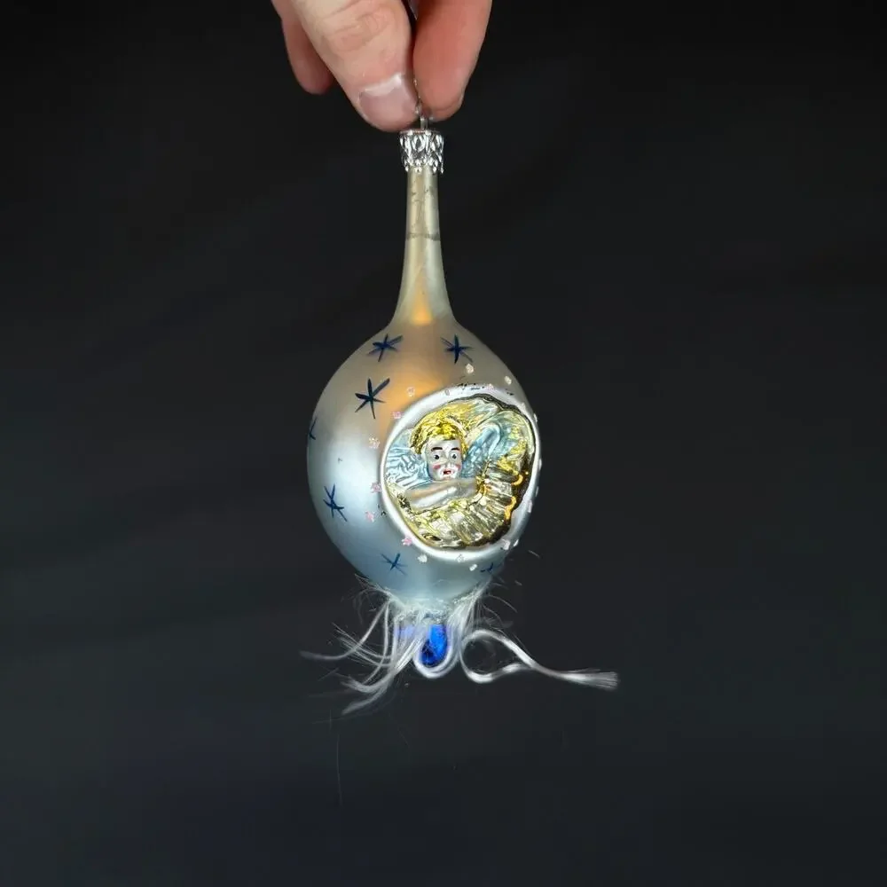 Old World Christmas Inge-Glas Glass Angel Teardrop Ornament Feather in Box